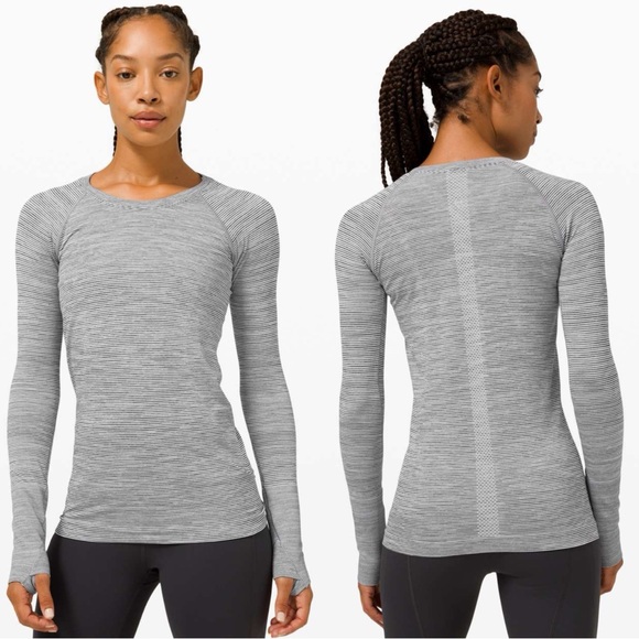 LULULEMON Swiftly Tech 2.0 Striped Gray Long Sleeve Top Shirt - Picture 4 of 9